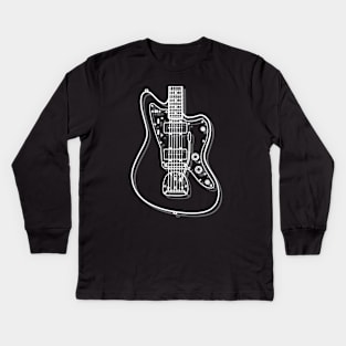 Offset Style Electric Guitar Body Outline Dark Theme Kids Long Sleeve T-Shirt